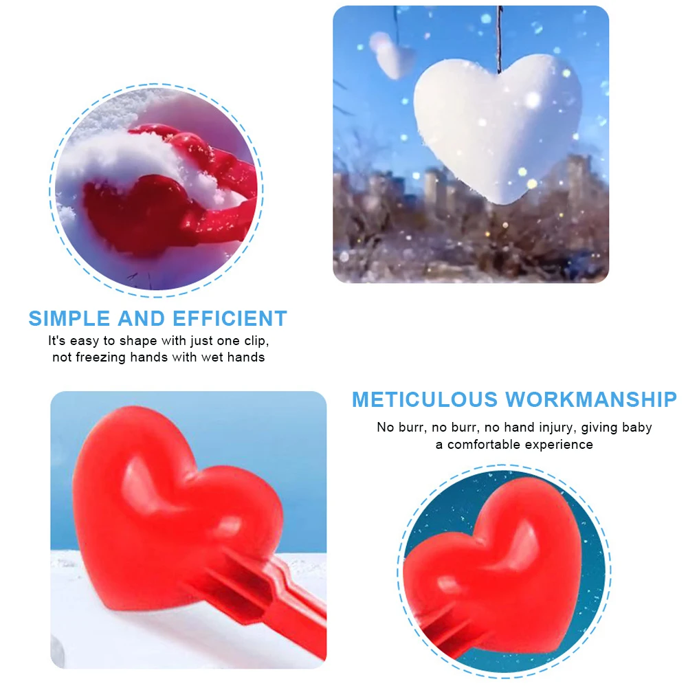 Love Heart Snowball Maker Tool Winter Snowball Making Tool Mold Clip Winter Play Snow Toys for Snow Ball Fights