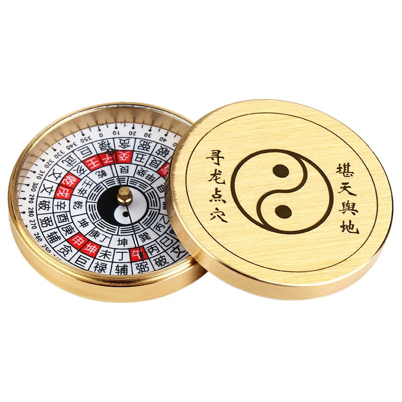 

Ancient Chinese Feng Shui Profession Brass Compass Round Metal Surface Luopan Pocket LuoJingYi Master Supplies Home Decoration
