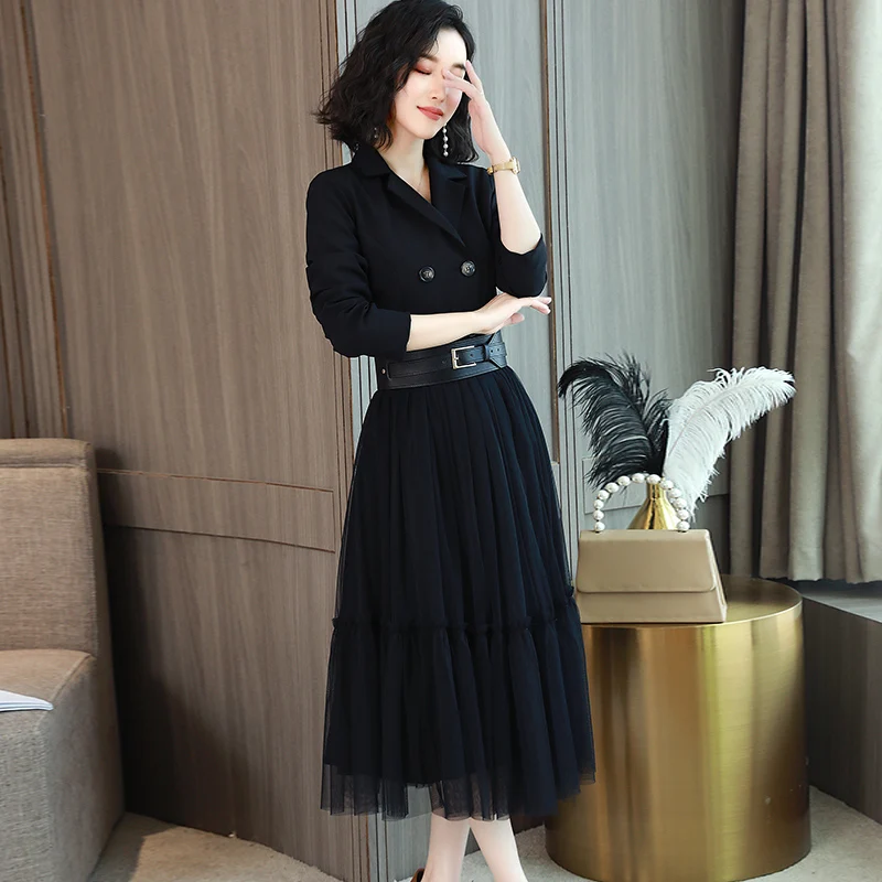 2021 кружевное Сетчатое платье с прострочкой осень 2018 Новинка корейский стиль