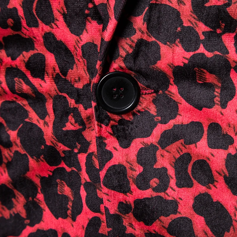 

Spring Autumn Men's Thin Leopard Blazers Brown One Button Slim Fit Casual Coat Nightclub Stage Singer Concert Performance Blazer
