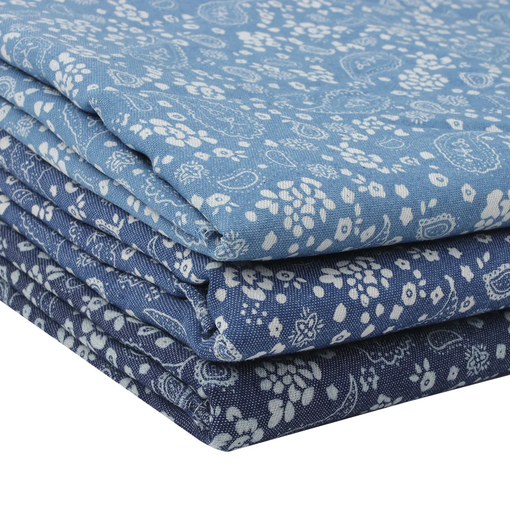 Джинсовая ткань на метр с цветочным узором кешью джинсовая для шитья одежды