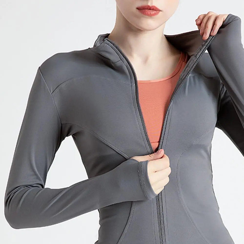 

Women Stand Collar Long Sleeve Quick Dry Zipper Running Yoga Slim Coat Jacket New 2021