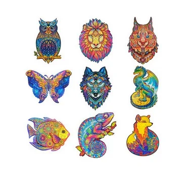 

Colorful Wooden Puzzles 3D Cartoon Animal Jigsaw Removable Wooden Puzzle for Adults Kids DIY Wood Animal Shaped Crafts Gifts