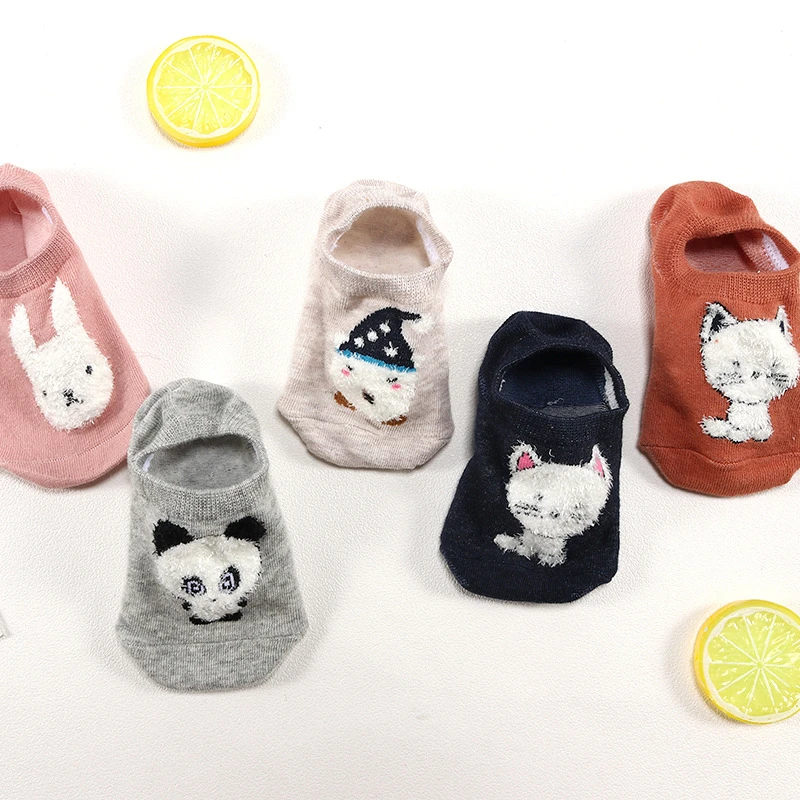 5 Pair/Lot Harajuku Women Socks Cotton Print Animal Pattern Cat Rabbit Panda Cute Meias Silicone Slip Breathable Casual Socks