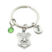 police dept initial letter monogram birthstone keychains keyrings creative fashion jewelry women gifts accessories pendants