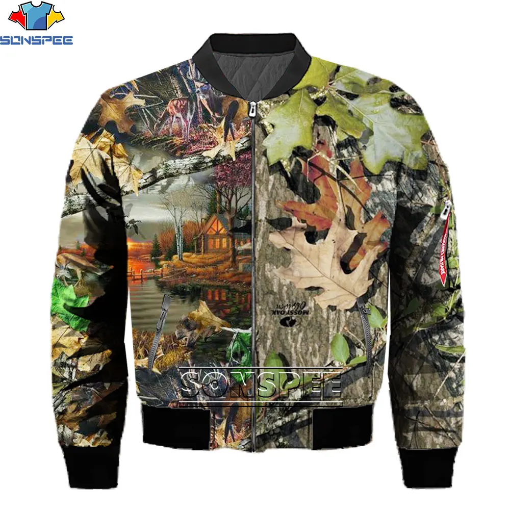 

SONSPEE Outdoor Hunting Camouflage Bomber Jacket Male 3d Printing Autumn Warm Military Uniform Sports Jacket Men's Streetwear