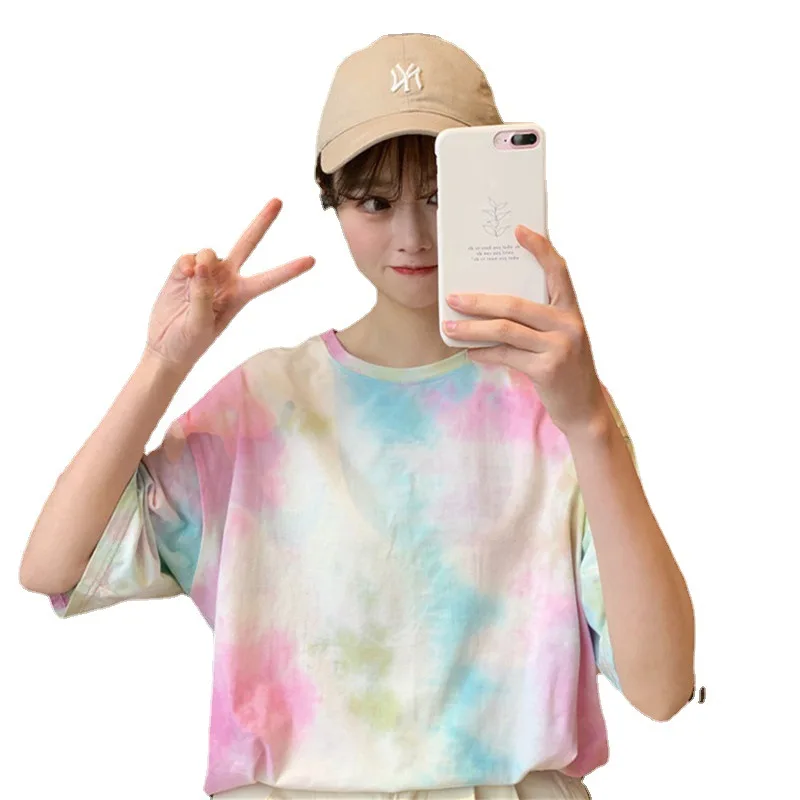 Женские свободные футболки летние модные корейские женские студенческие с