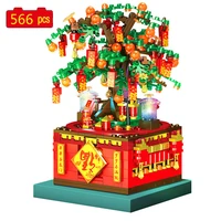 chinese style town creative series rotating music box fortune tree building blocks bricks toys christmas gifts