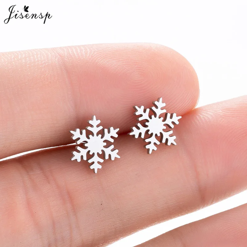 

Jisensp Trendy Snow Earrings Stainless Steel Earrings Delicate Cute Snowflake Stud Earrings for Women Christmas Jewelry Gift
