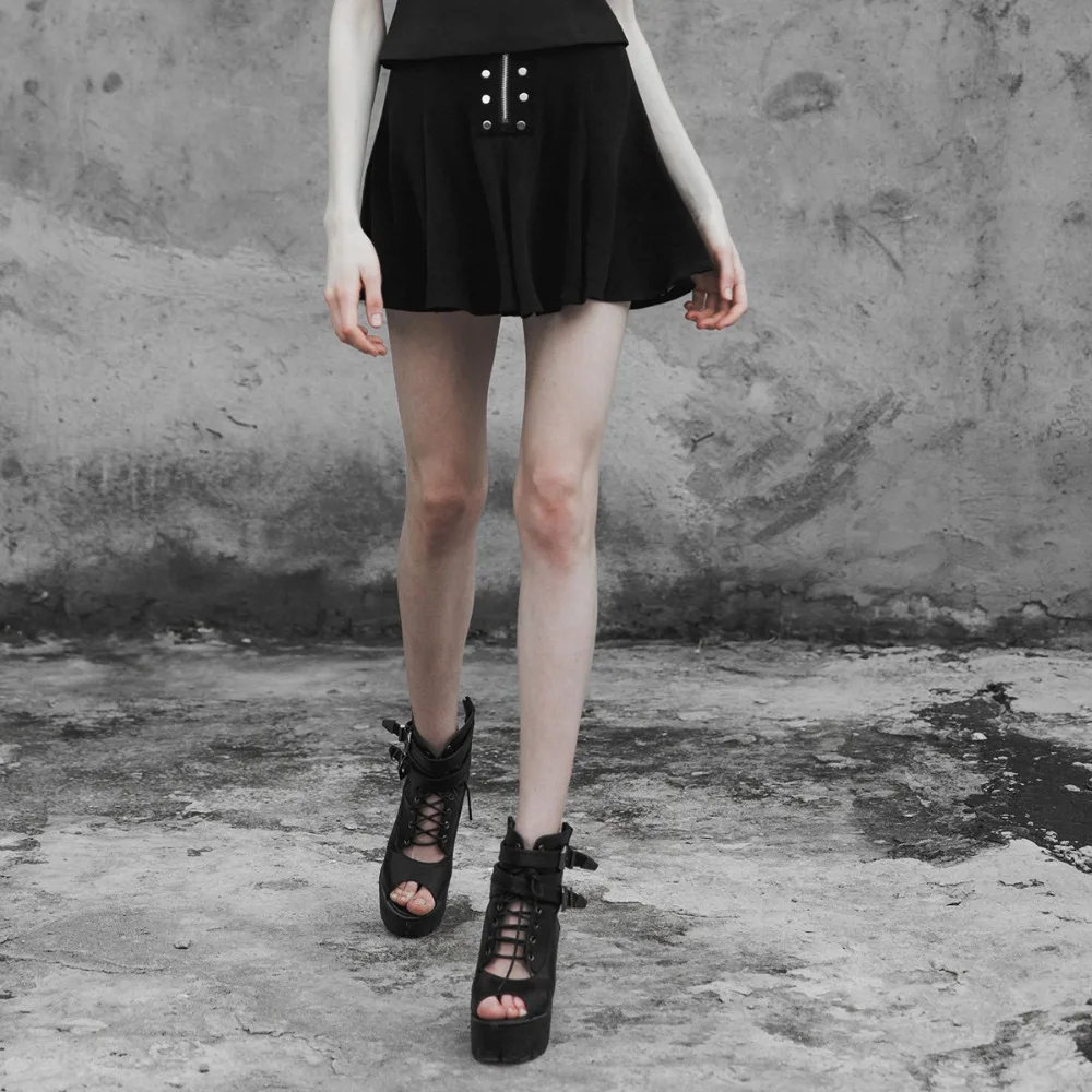 Женская юбка в стиле панк черная шифоновая средней длины модные крутые защитные