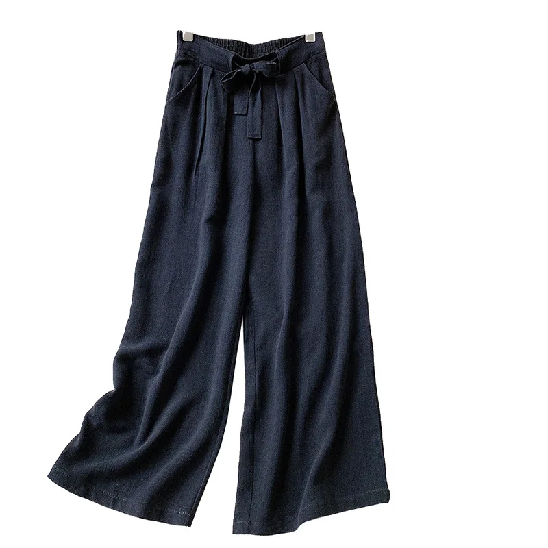 

Cotton Linen Wide Leg Pants Women Summer Thin Loose Casual Pants With Sashes Trousers For Female