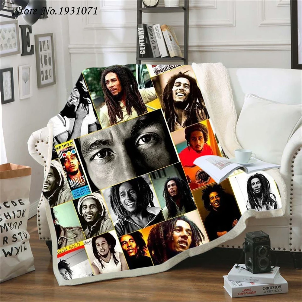 Флисовое одеяло Reggae Singer Bob Marley с 3D принтом для кровати толстое стеганое модное