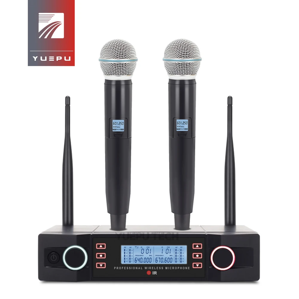 YUEPU RU-D210 УВЧ профессиональный беспроводной микрофон Система 2 канала ручной караоке Регулируемая Частота беспроводной для церкви