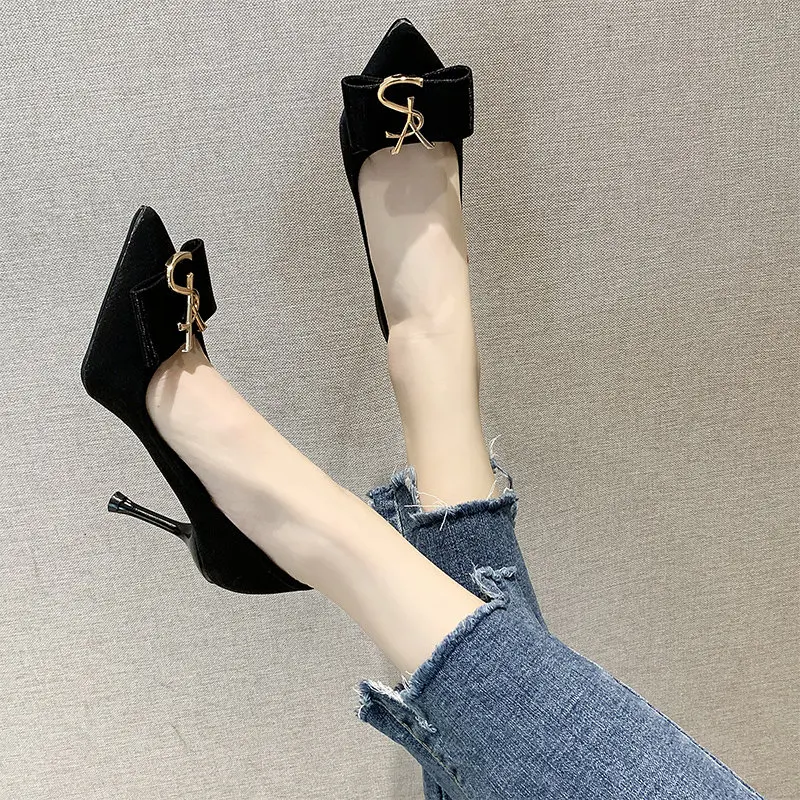 

Women's shoes 2020 new spring pointed shallow mouth single shoes French girl high heels female stiletto black professional shoes