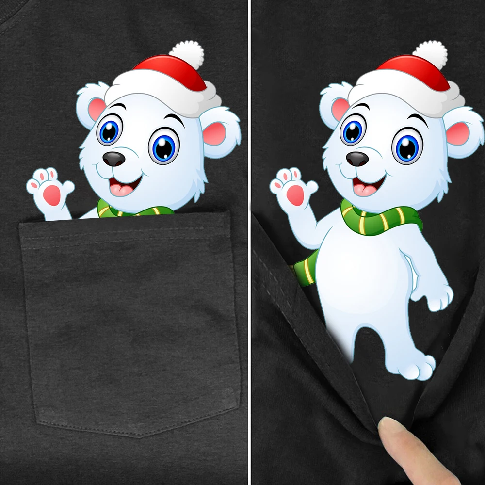 

FiiShiMi Power Funny Cotton T-ShirtI Brand Summer Pocket Polar Bear Printed T-shirt Hip Hop Tops O Cotton Tees Drop Shipping