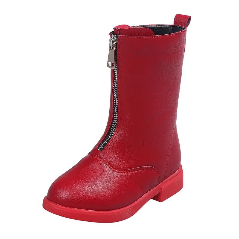 Красный Dollplus/новые зимние черные детские ботинки; ботинки для девочек; детская однотонная повседневная обувь; нарядные ботинки для девочек; обувь для больших детей - Цвет: Красный