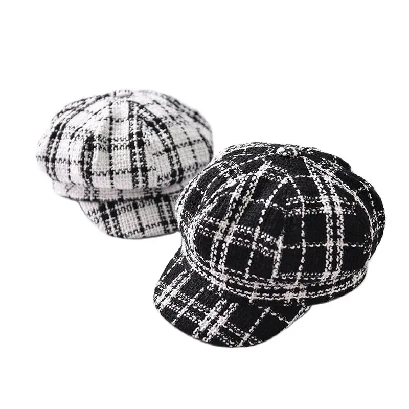 

Brand Classic Lattice Beret Hat For Female Spring Summer Octagonal Hats Elegant Thicken Berets Painter Cap For Women