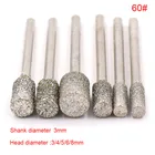 5 шт. 60 # цилиндрическая алмазная шлифовальная головка, заточка для бензопилы, каменная резьба, полировка, гравировка, инструменты, хвостовик 3 мм, головка 3-8 мм