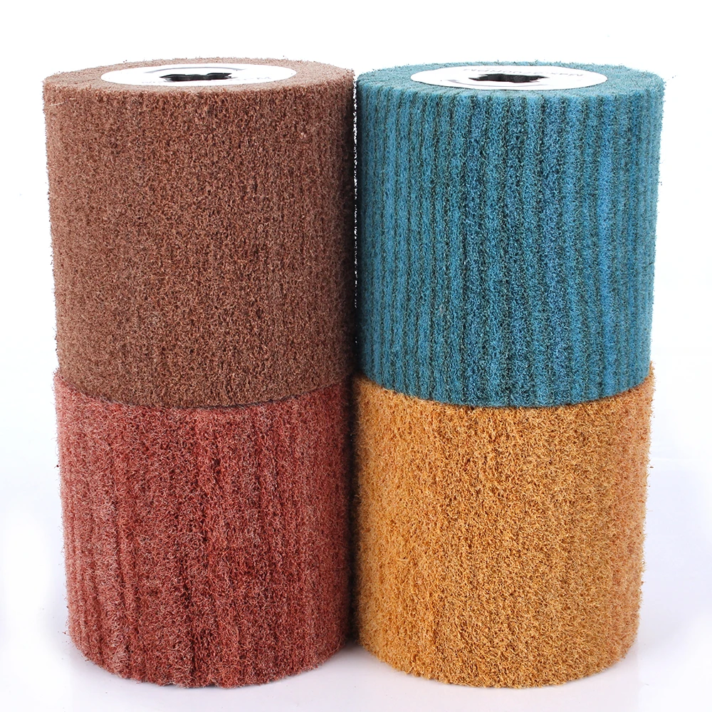 

1Pc 4"Non-woven Wire Drawing Polishing Wheel Nylon Sour Pad Abrasive Flap Wheel Brush Burnishing Drum Wheel For Metalworking