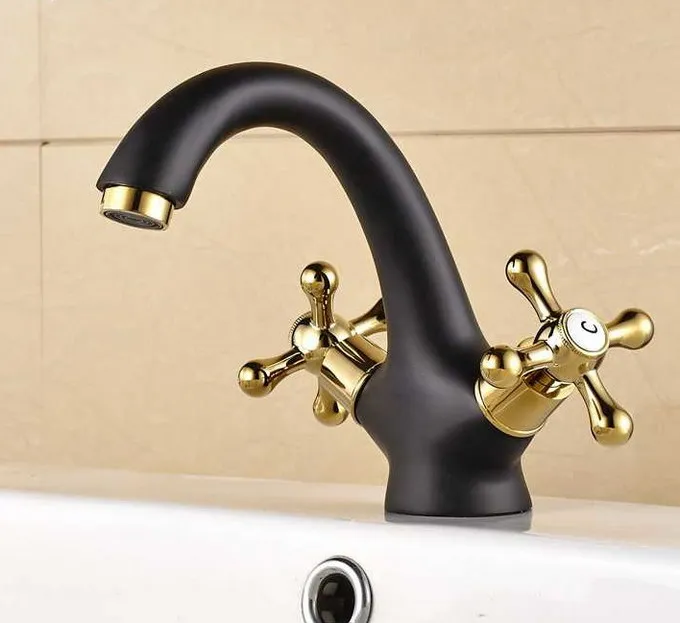 

Black Oil Rubbed & Gold Color Brass Single Hole Deck Mounted Double Handles Bathroom Vessel Basin Sink Faucet Mixer Taps mnf806