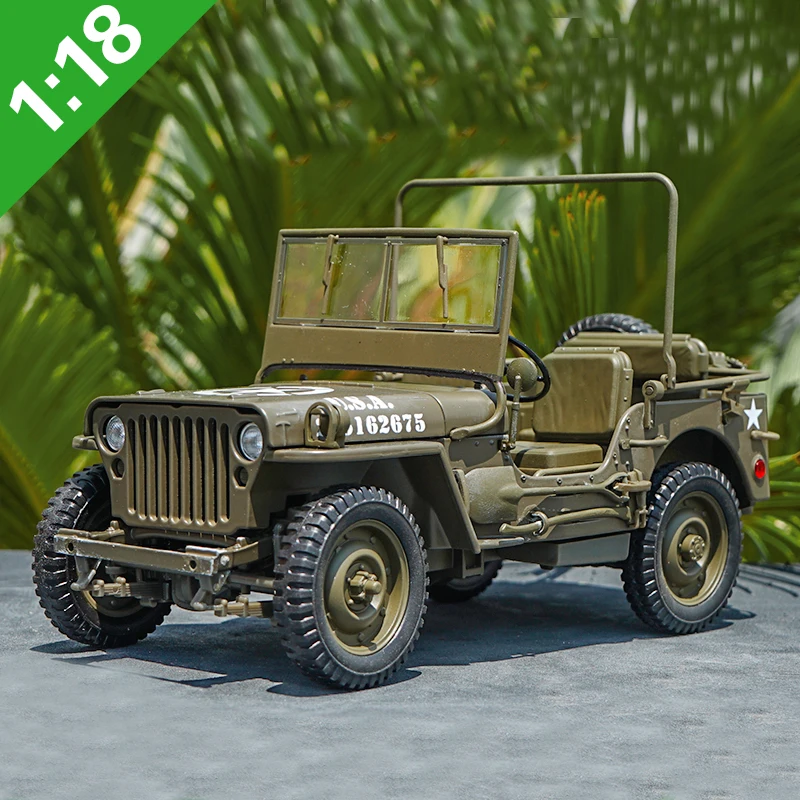 1:18, 1/4 тонн, американский Армейский Джип WILLYS, верхняя часть, литая под давлением, модель автомобиля, игрушки, армейский зеленый цвет, для детей, игрушки, подарки, оригинальная коробка