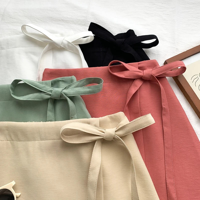 

2021 Summer Short Skirts Women High Waist School Girl Solid Vintage Mini Skrits Pleated A-line Bowknot Clothing