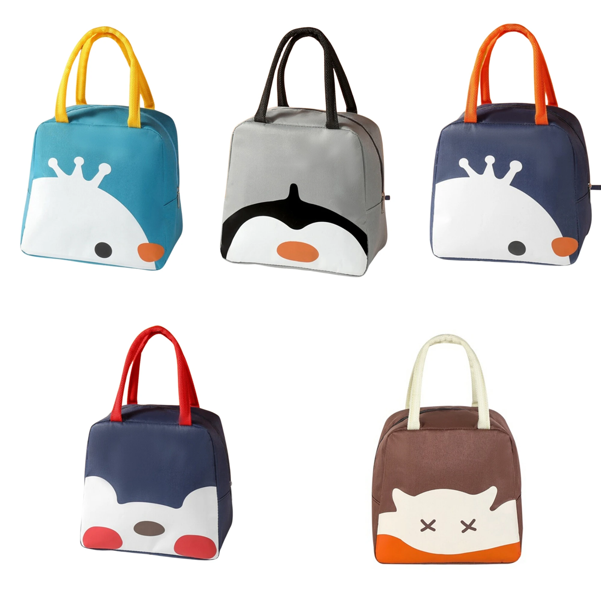 

Cute Cartoon Lunch Bento Cooler Box Reusable Waterproof Color Block Insulated Bag with Handle Tote Bag