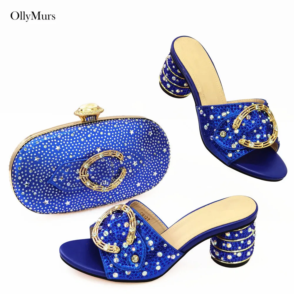 

2021 New Fashion European Style Rhinestone Shoes And Bag Set For Wedding Dress Italian Woman High Heels Shoes And Bag Set