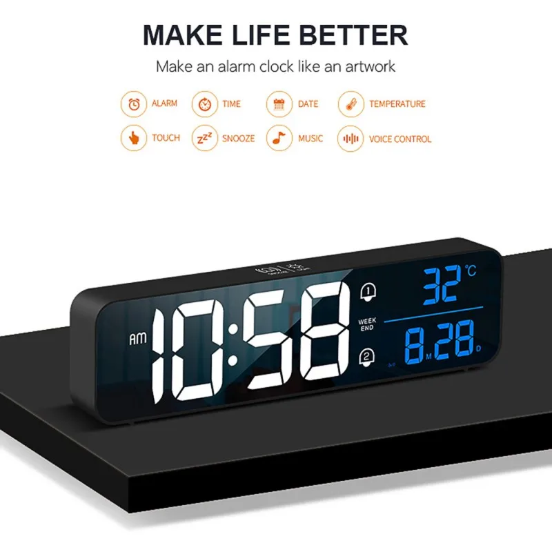

Alarm Clocks Charging Intelligent Voice Control Digital Electronic Alarm Clock Led Home Calendar Living Room Electronic Wall