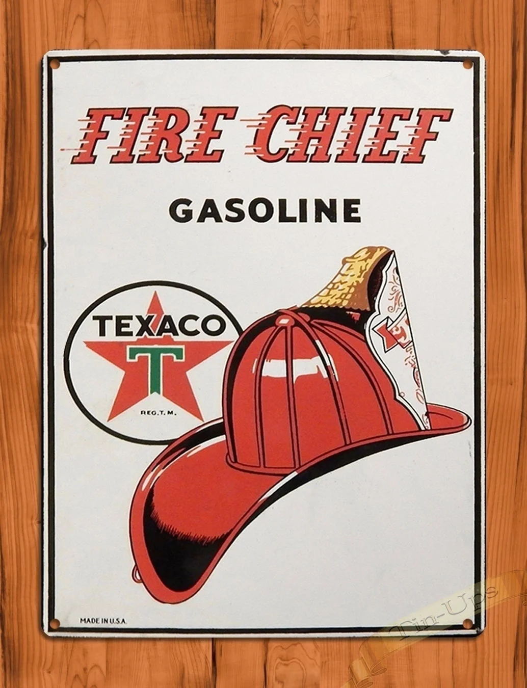 

TIN SIGN \Fire Chief\ Texaco Oil Garage Rustic Wall Decor