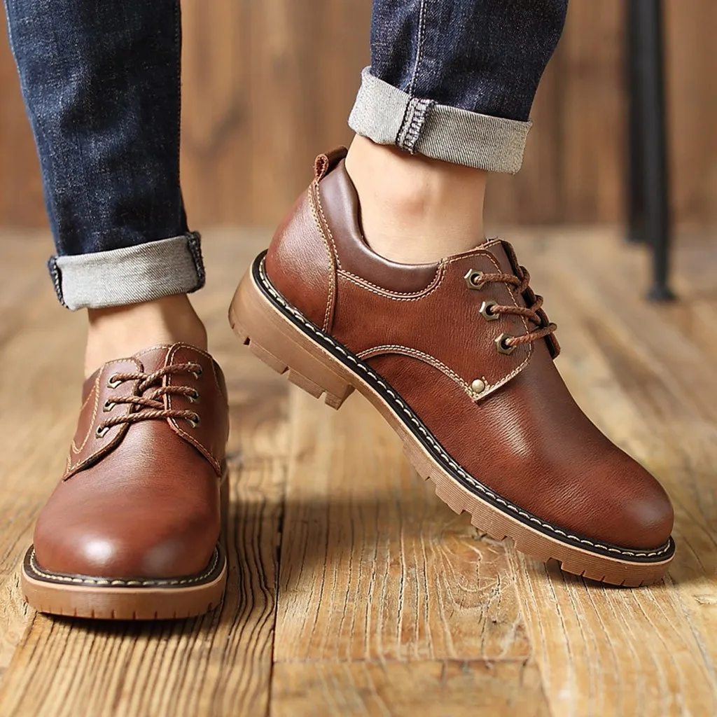 Мужская повседневная кожаная обувь сохраняющая тепло с круглым носком на