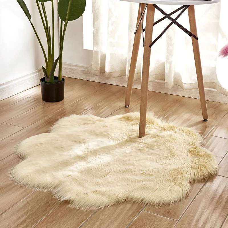 Cilected Wool Imitation Sheepskin Carpet Plum Home Artificial Wool Flower Mats Girls Bedroom Blankets Children Soft Crawling Mat