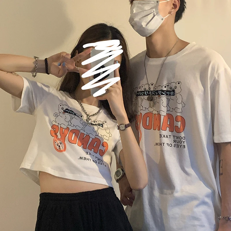 Короткий топ для пары женская одежда новинка 2021 модная универсальная Корейская в