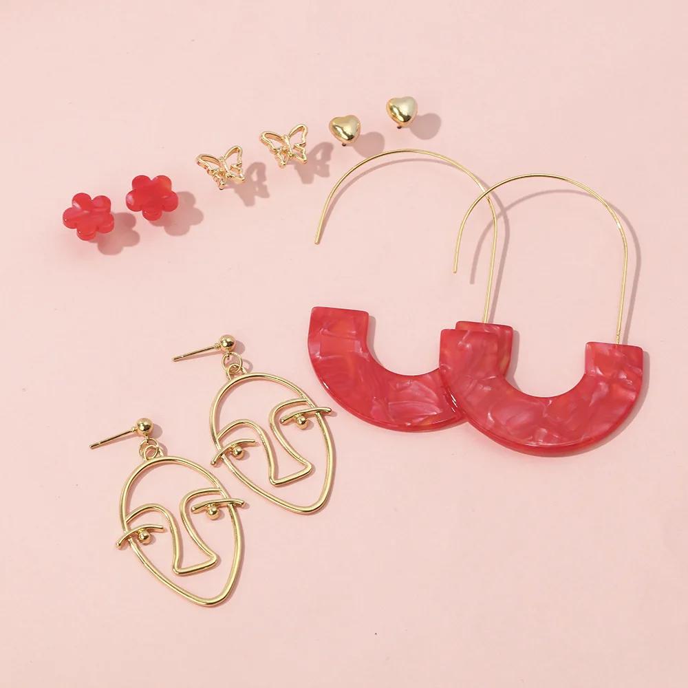 

Geometry Oval Funny Face Stud Earrings Set Acrylic Tassel Flower Fashion Earrings for Women Butterfly Heart Earring Jewelry