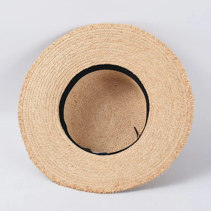 

Summer Panama Raffia Ladies Hat Casual Cowboy Letter Strip Flat Sun Hat Sunscreen Beach Hat Chapeau Femme Dropshipping