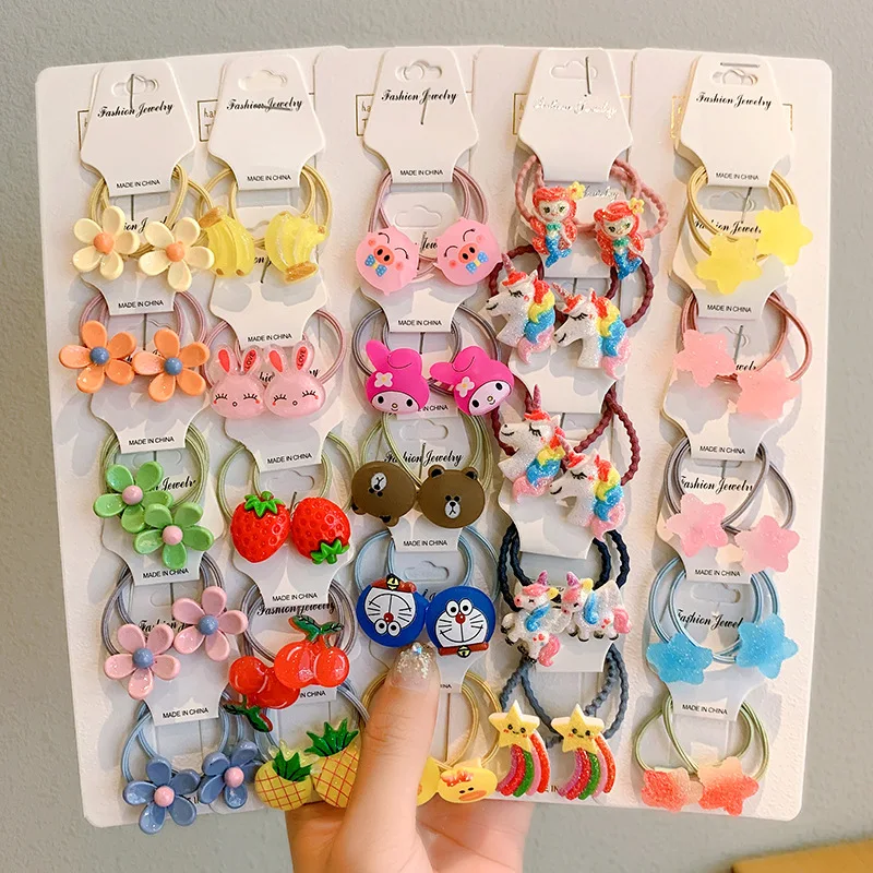 

10Pcs Baby Hair Ring Cartoon Fruit Flower Hair Bands Small Head Rope Elastic Hair Band Acrylic Children Girls Hair Accessories