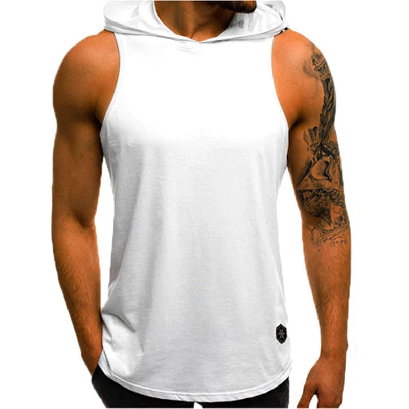 Men Sleeveless Hoodie tank top Muscle Sweatshirt Cool Cotton Hoody Bodybuilding workout Gym vest men sporting Shirt /BY | Спорт и