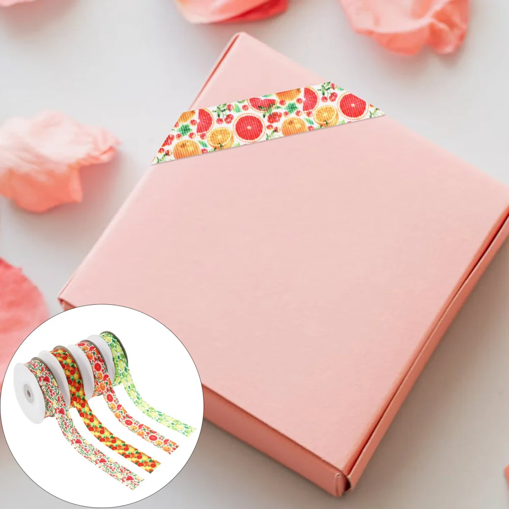 

4 Rolls Fruit Printing Bow Making Ribbon DIY Gift Wrapping Decor Ribbon