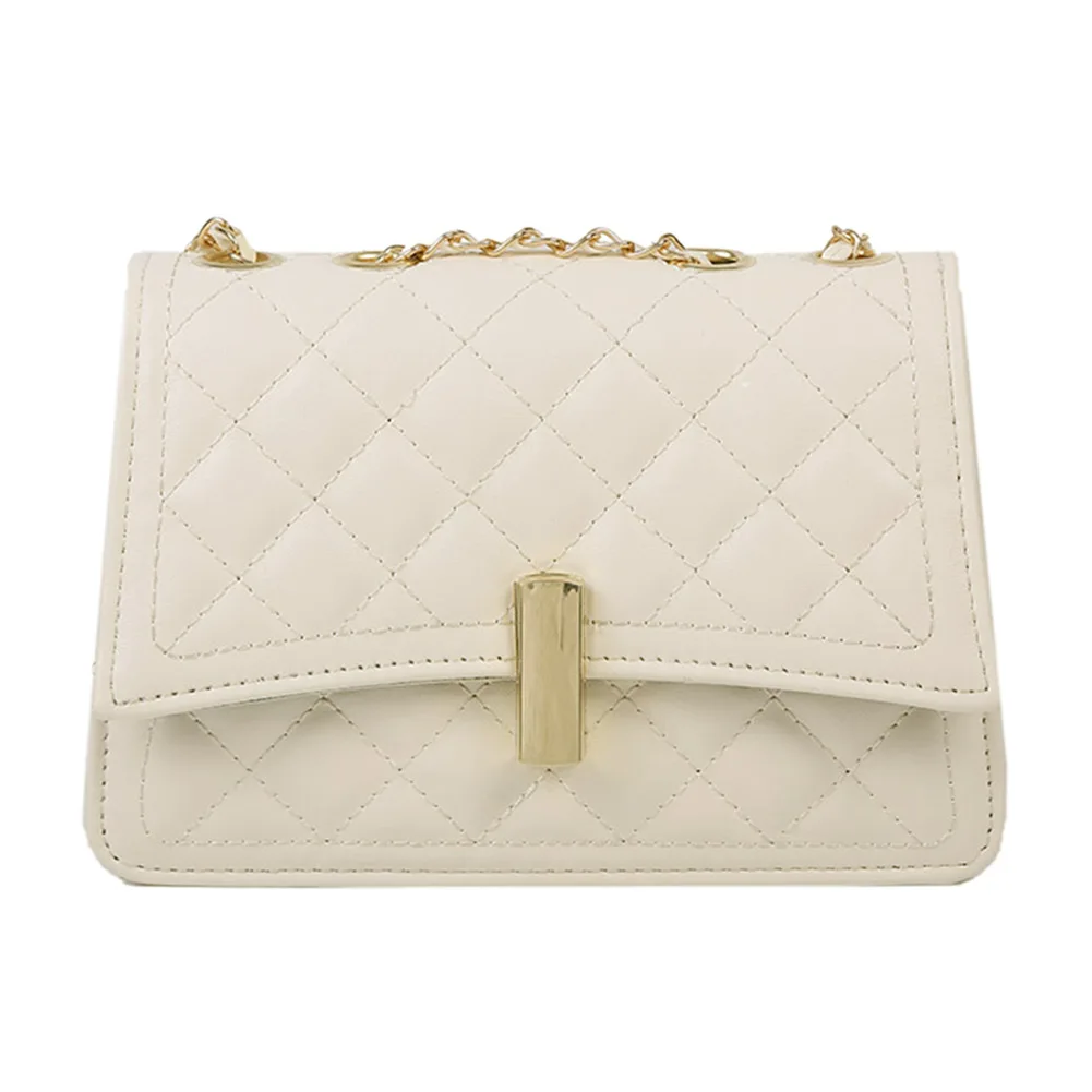 

Female Crossbody Bag Solid Women Lattice Pattern PU Chain Purse Shoulder Handbag Fashion Exquisite Shopping Bag