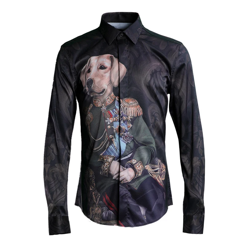 

2021 Оригинальный дизайн для мужчин рубашка роскошная кровать для собаки с принтом, с длинным рукавом, Мужская одежда, рубашки Camisa Masculina мужск...