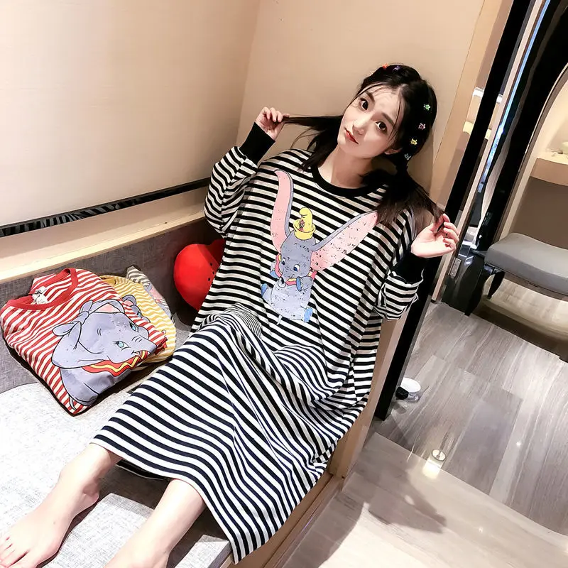 Осенне-зимняя женская ночная рубашка с длинным рукавом из хлопка в стиле пэчворк