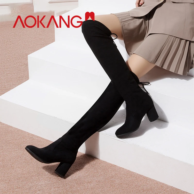 AOKANG/женские ботфорты выше колена пикантные облегающие эластичные сапоги на