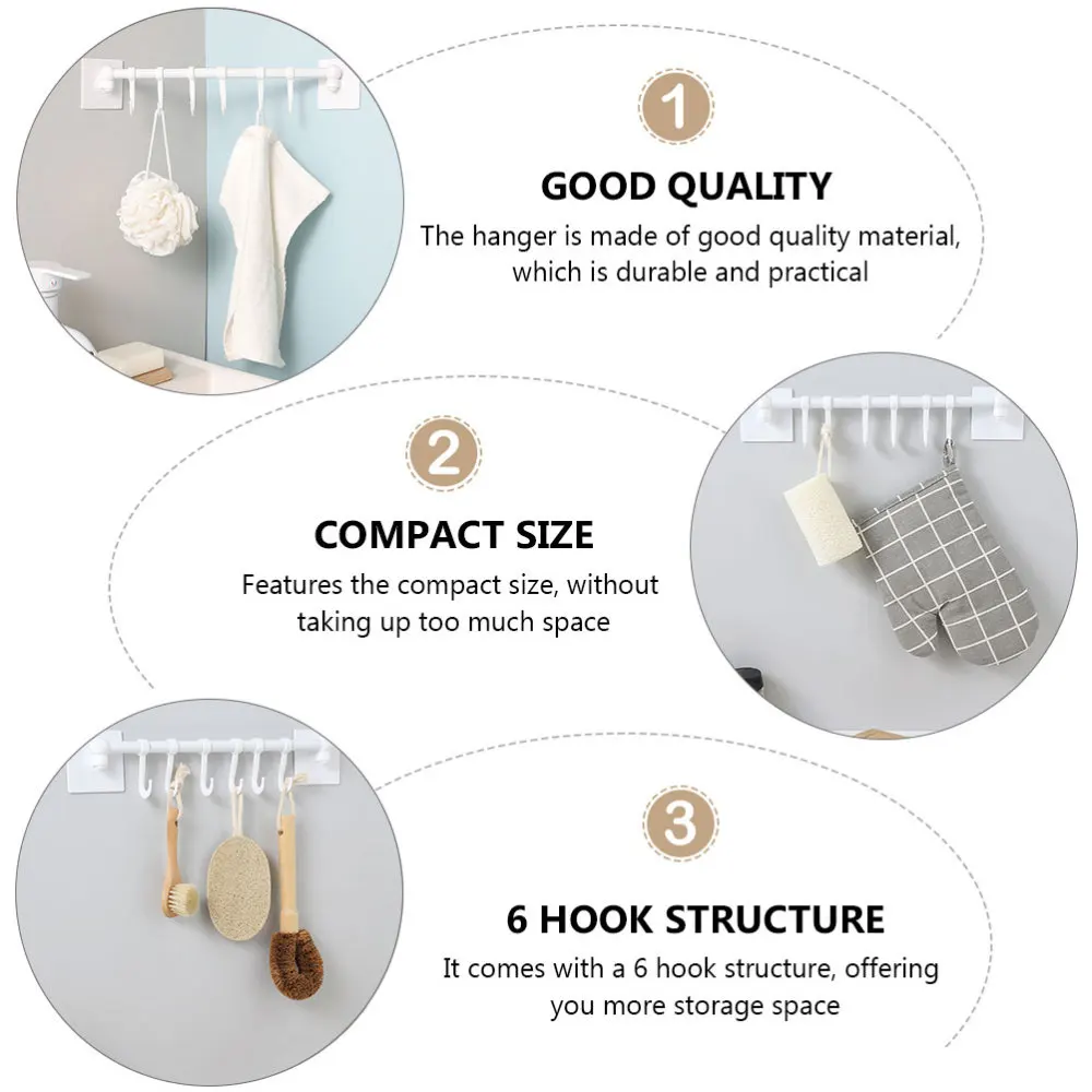 

2pcs 6-hook Wall Hangers Wall-mounted Storage Racks Punching Storage Hangers
