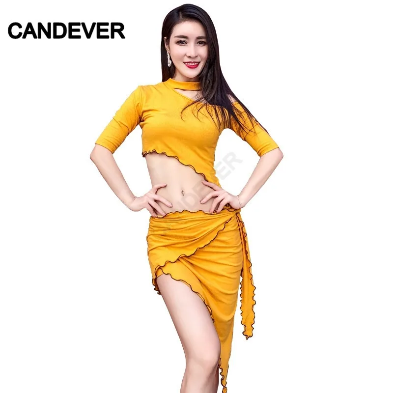 Танцевальный Костюм для взрослых танца живота комплект с топом и юбкой разрезом