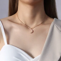 yaonuan european trendy clavicle chain metal pleate crescent pendant gold plated necklace for women titanium steel party jewelry