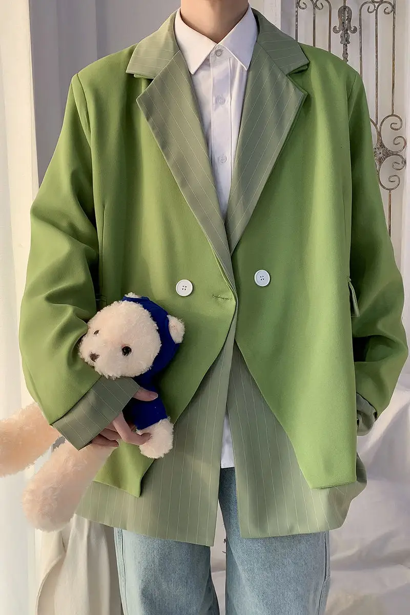 

2021 Spring And Autumn New Youth Popular Men's Loose Solid Color Simple Double-breasted Suit Fashion Casual Top S-3XL