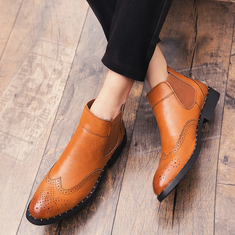 Модные уличные ботинки челси в британском стиле мужские ботильоны кожаные