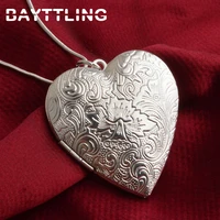 bayttling silver color carved heart frame pendant snake chain necklace for women men fashion engagement jewelry gifts