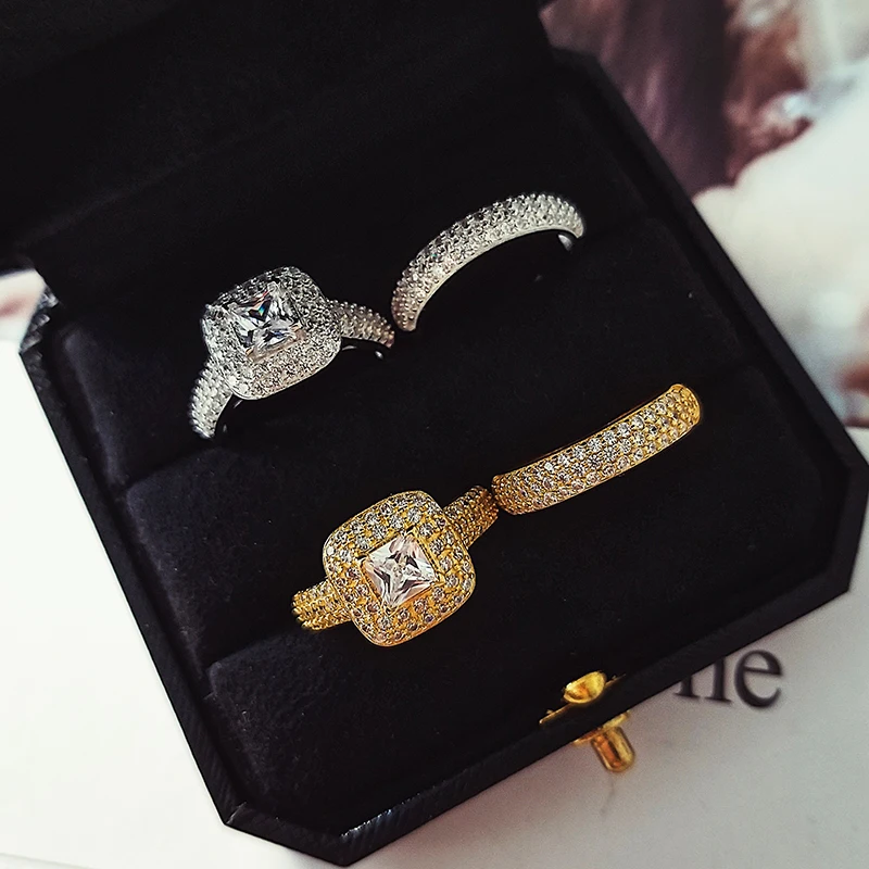 

Moonso Luxury bold 925 Sterling Silver Ring Set Wedding Ring Engagement Fashion for bridal groom Women moonso jewelry R3400S