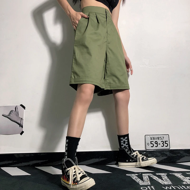 

GOOHOJIO 2020 New Solid Color Shorts Women All-match Summer Autumn Women's Shorts High Waist Simplicity Oversized Women Shorts